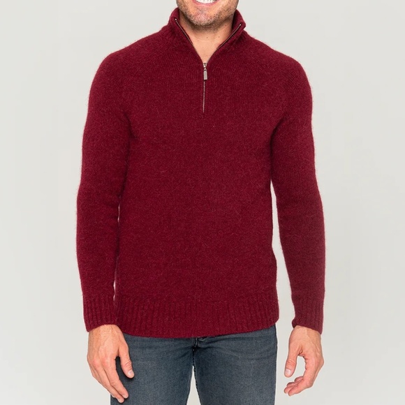 Pacas Men’s Alpaca-Blend Quarter Zip Sweater XL Burgundy / Maroon Soft Warm - Picture 1 of 10